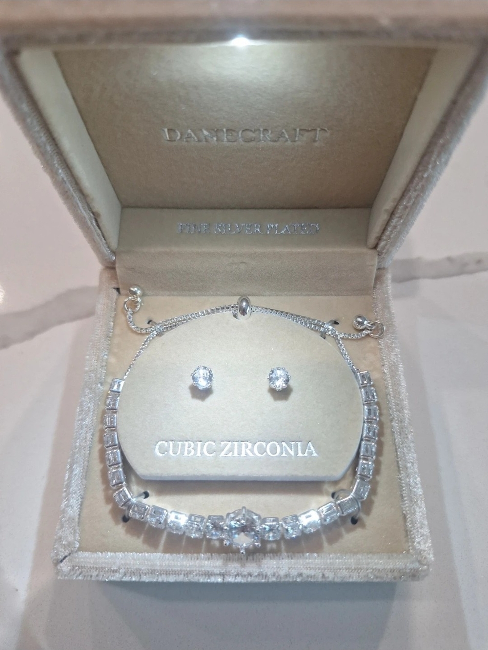 NWT Danecraft Fine Silver Plated Cubic Zirconia Bracelet & Earrings